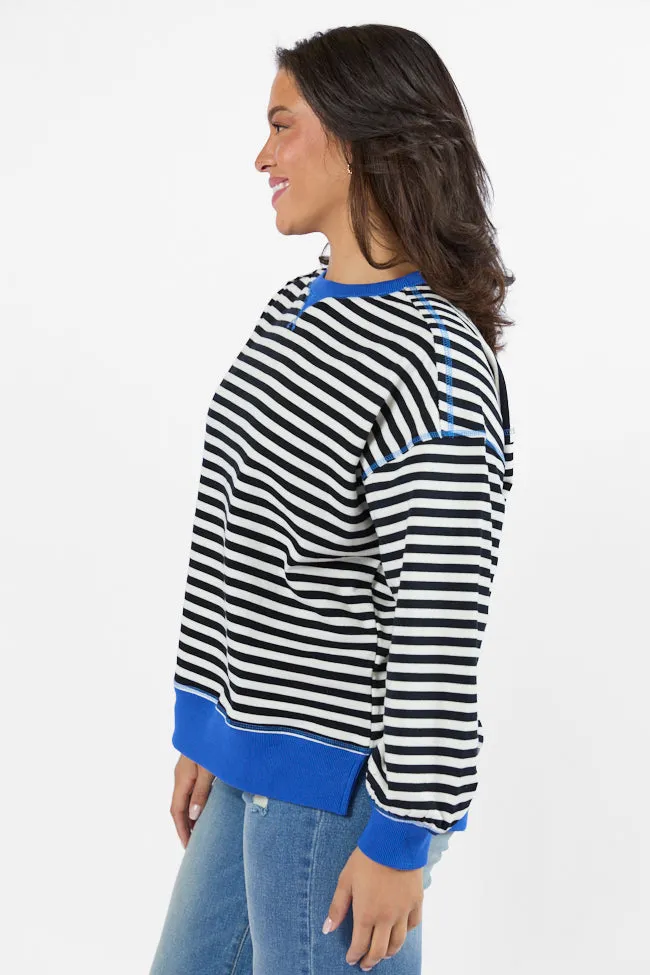 On A Dime Black and Blue Striped Sweatshirt FINAL SALE