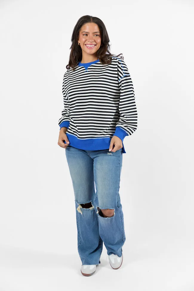 On A Dime Black and Blue Striped Sweatshirt FINAL SALE
