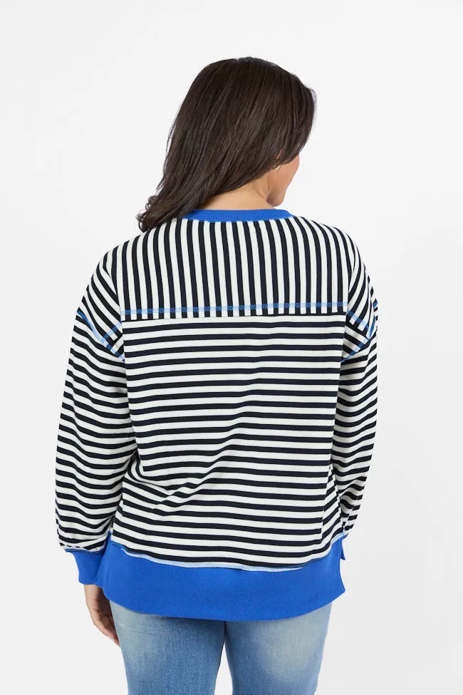 On A Dime Black and Blue Striped Sweatshirt FINAL SALE