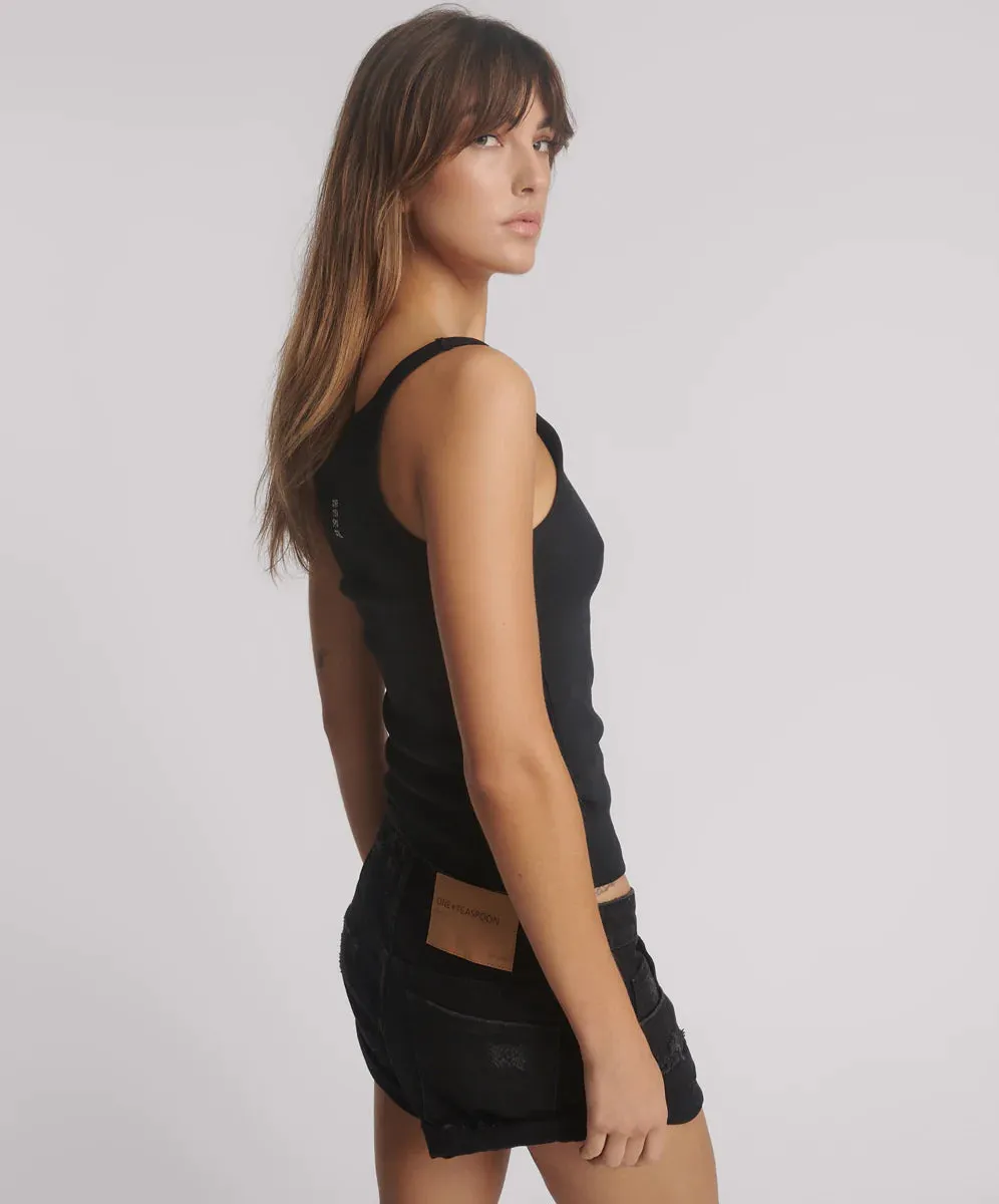 One Teaspoon - Fine Ribbed Singlet - Black