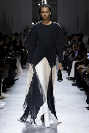Onyx Cady, Gazar and Organza Pleated Dress
