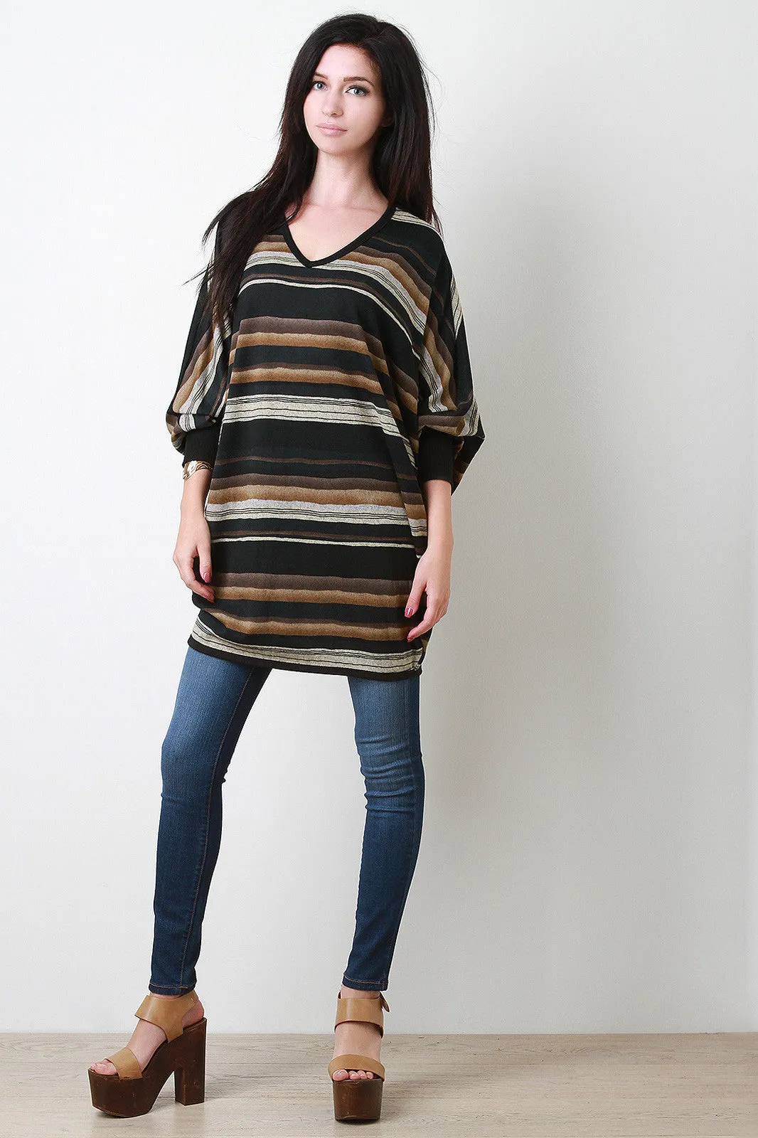 Oversize Stripe Dolman Sweater Top