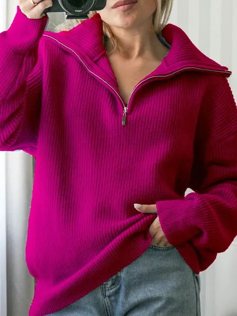 Oversize Zipper Knitted Loose Sweater