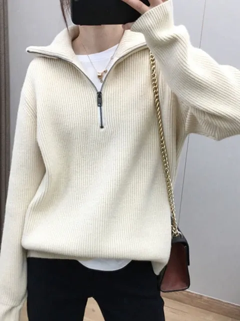 Oversize Zipper Knitted Loose Sweater