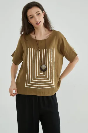 Pale Brown Cotton Gauze Oversized Tops