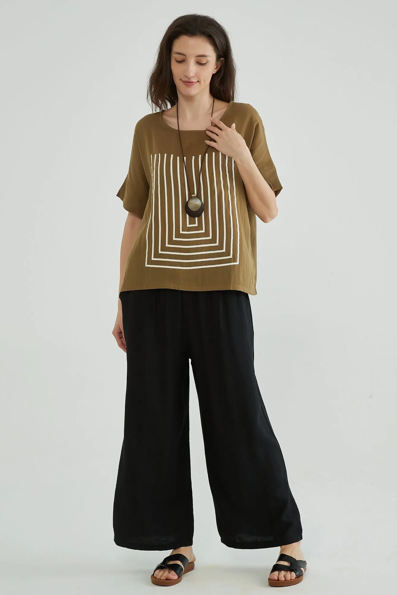 Pale Brown Cotton Gauze Oversized Tops