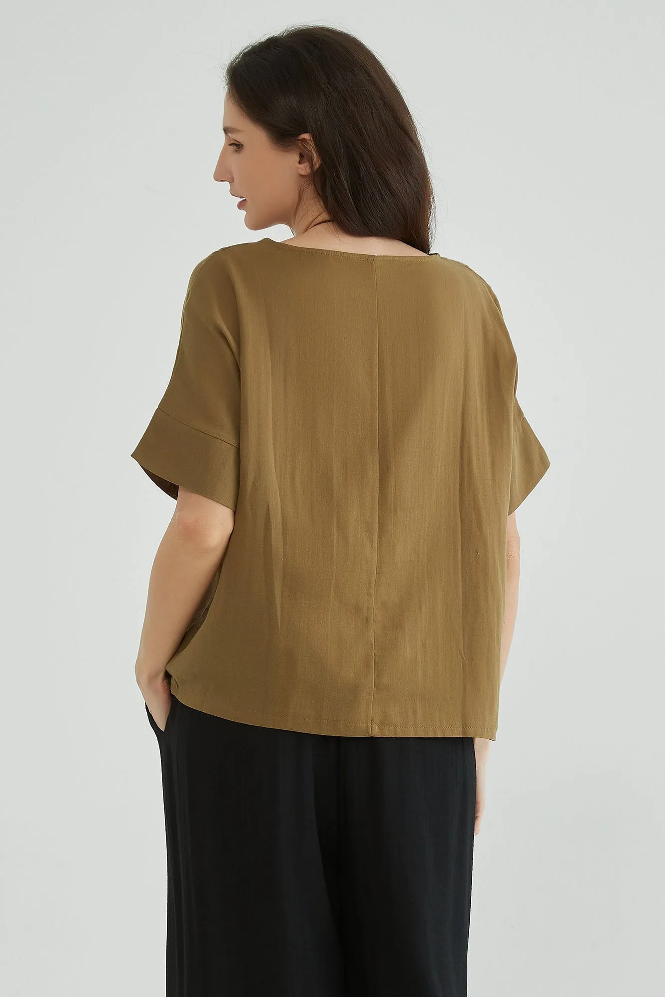 Pale Brown Cotton Gauze Oversized Tops