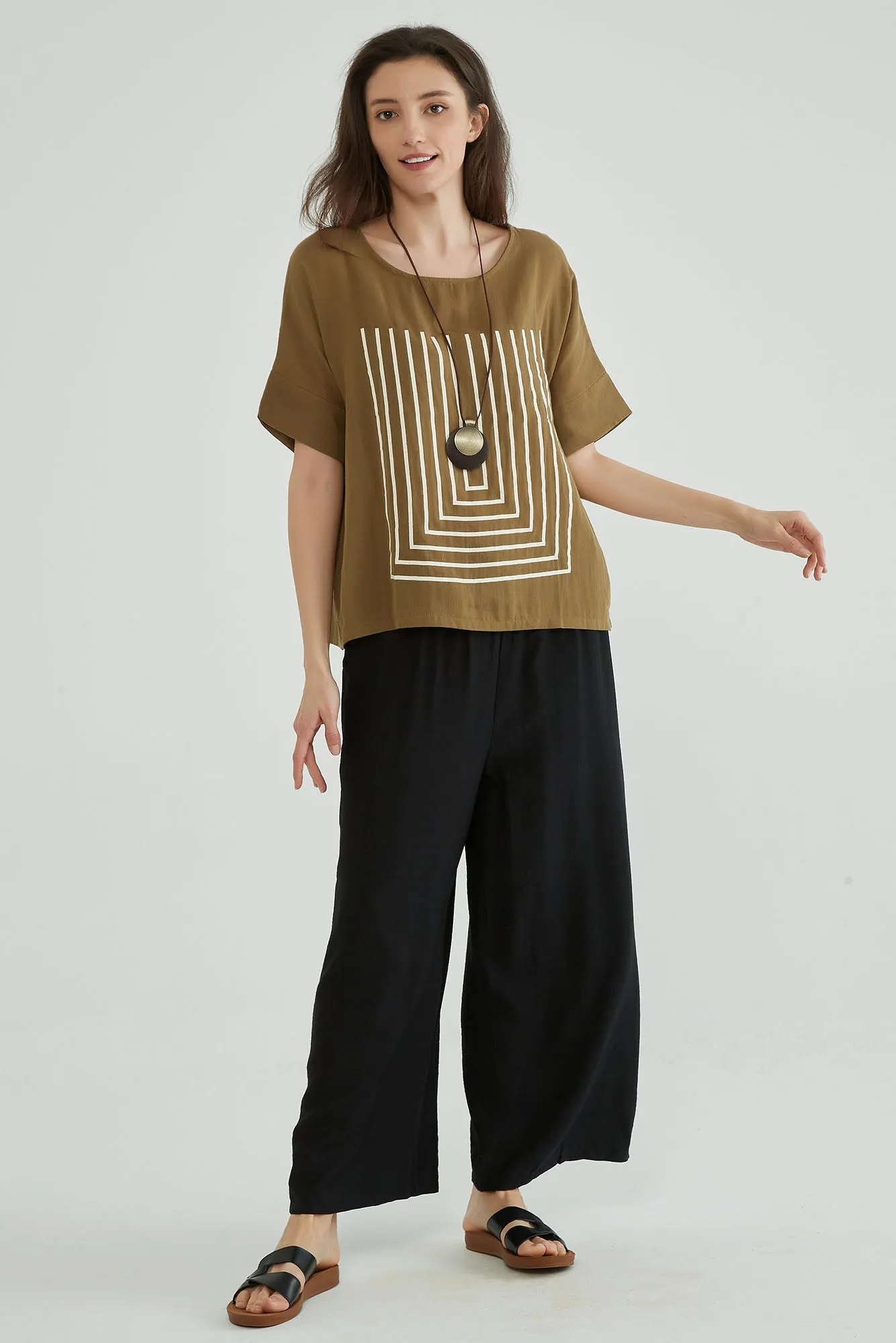 Pale Brown Cotton Gauze Oversized Tops