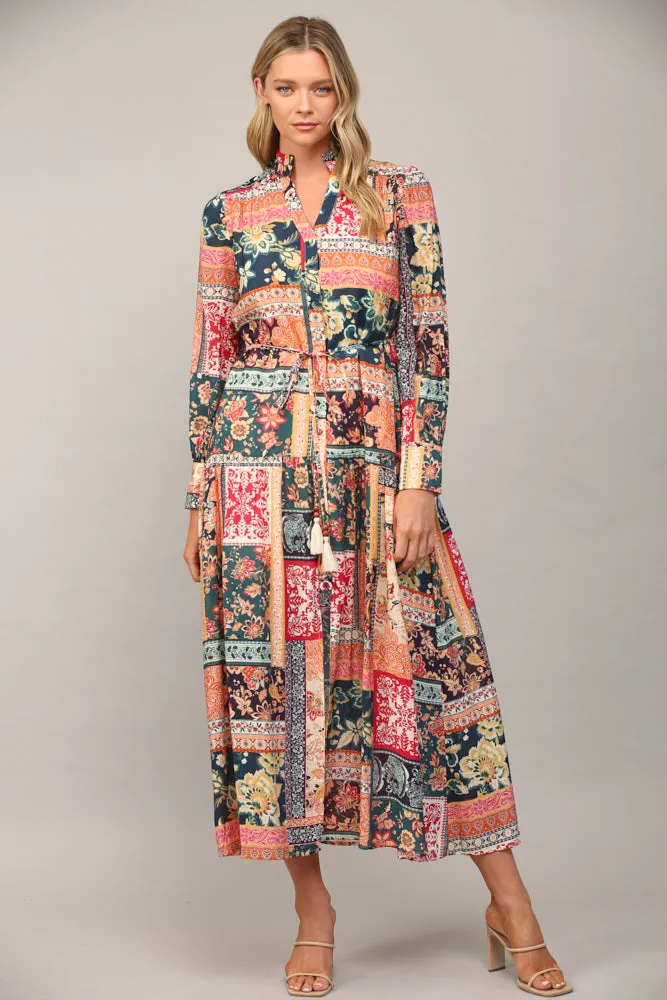Patchwork Print Maxi Dress