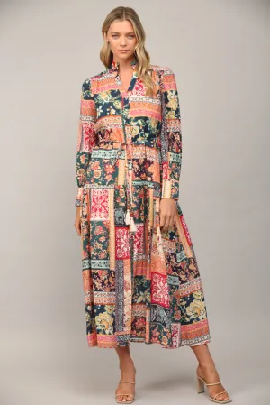 Patchwork Print Maxi Dress