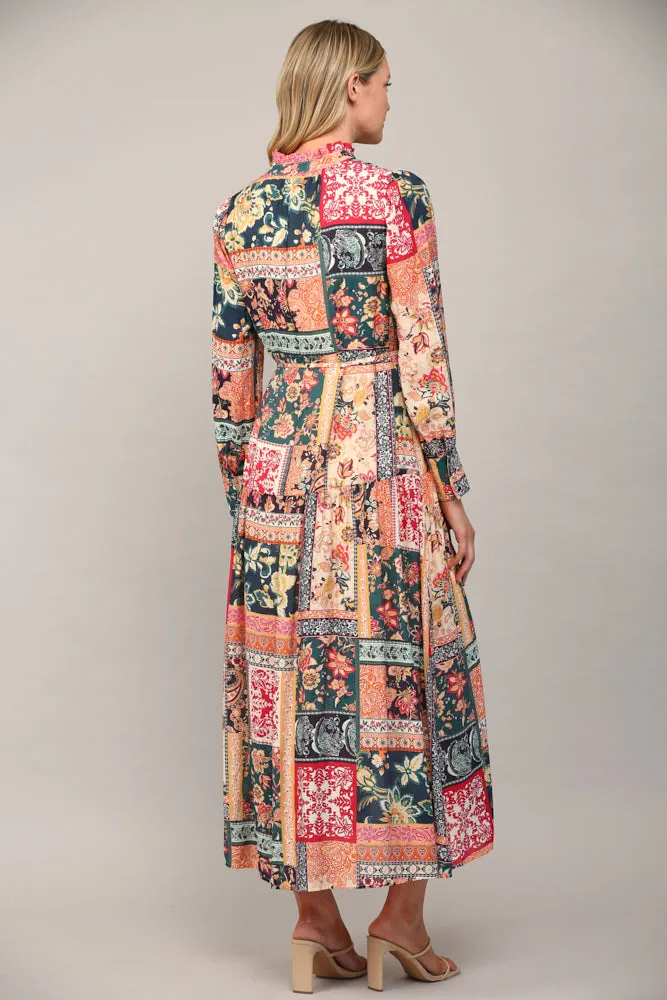Patchwork Print Maxi Dress