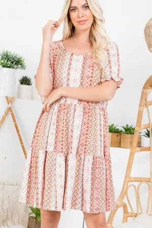 Peach Layered Patchwork Dress