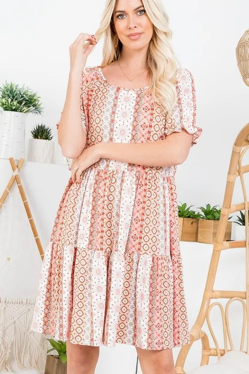 Peach Layered Patchwork Dress