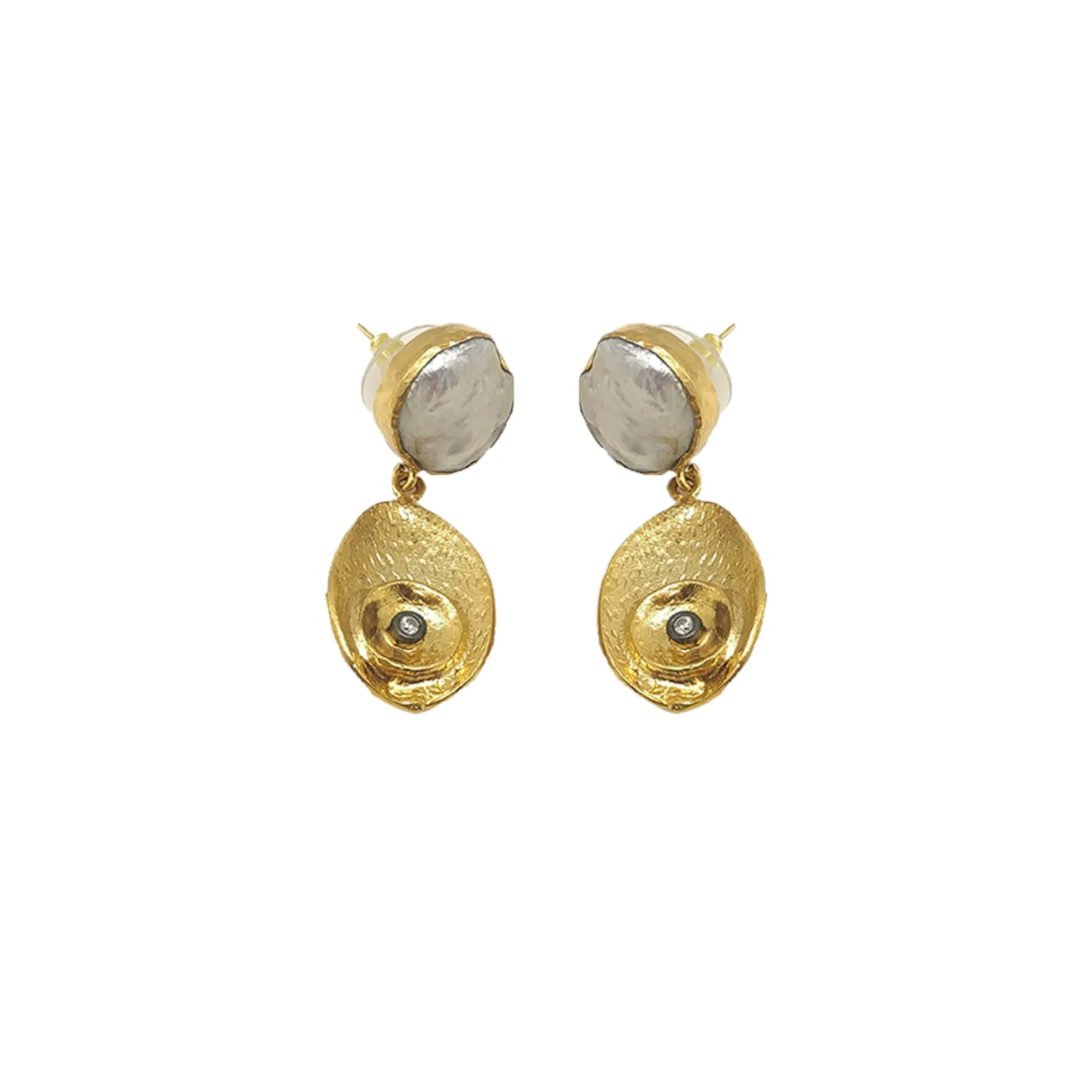 Pearl and CZ Gold-Plated Earrings | Handmade Semi Precious Jewelry