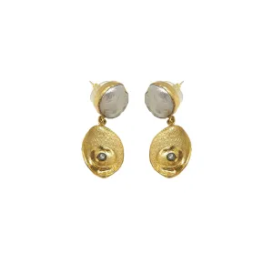 Pearl and CZ Gold-Plated Earrings | Handmade Semi Precious Jewelry