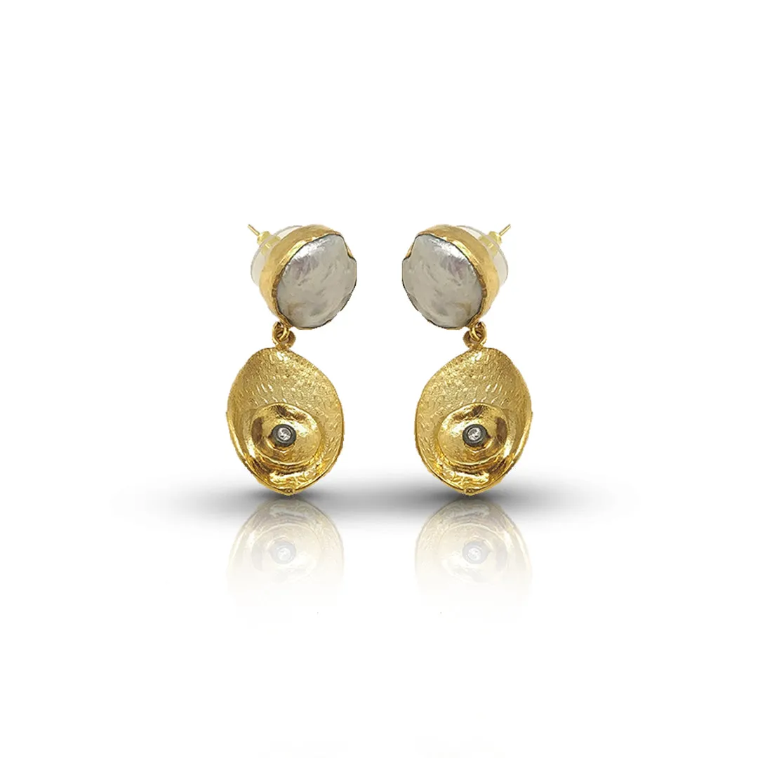 Pearl and CZ Gold-Plated Earrings | Handmade Semi Precious Jewelry