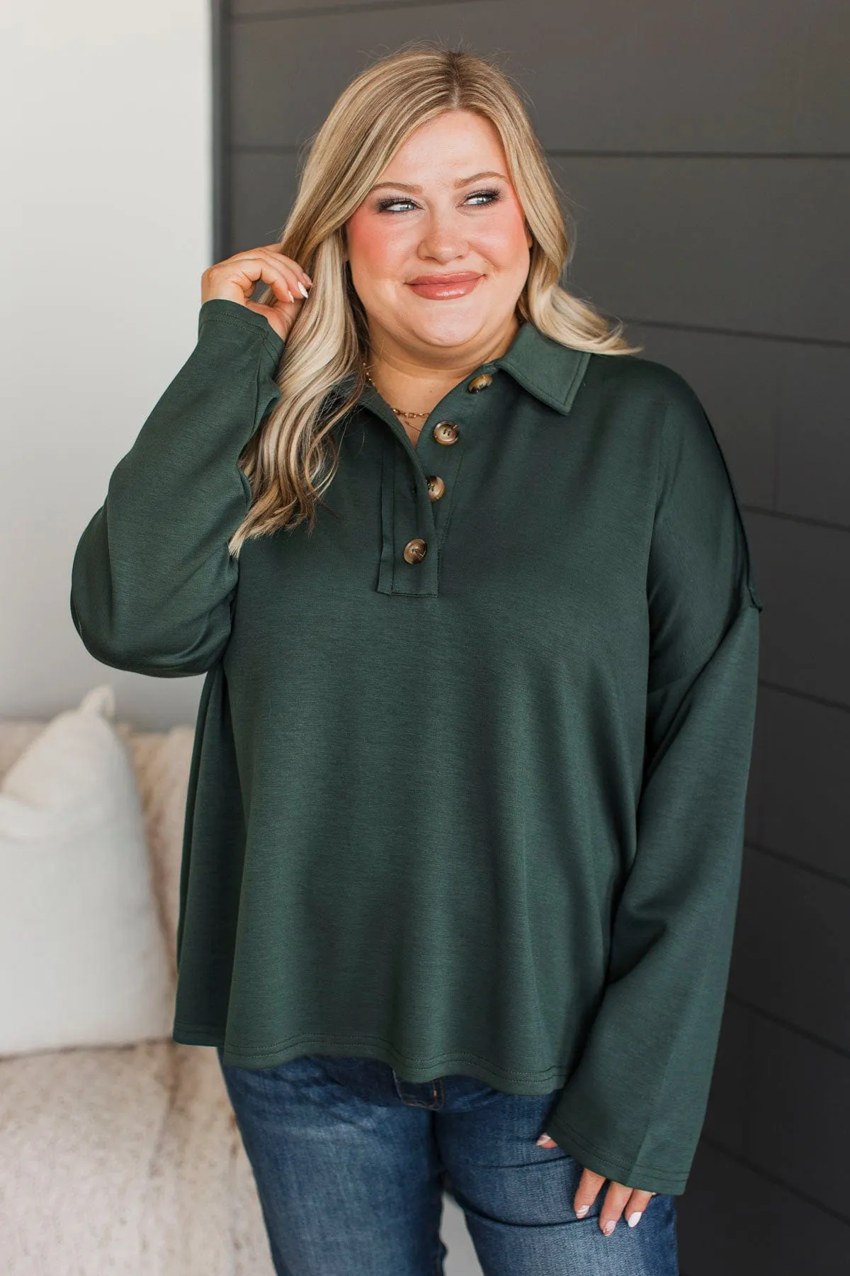 Pep In Your Step Pullover Top- Hunter Green