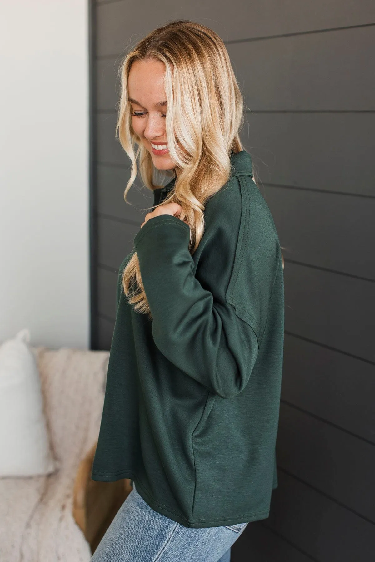 Pep In Your Step Pullover Top- Hunter Green