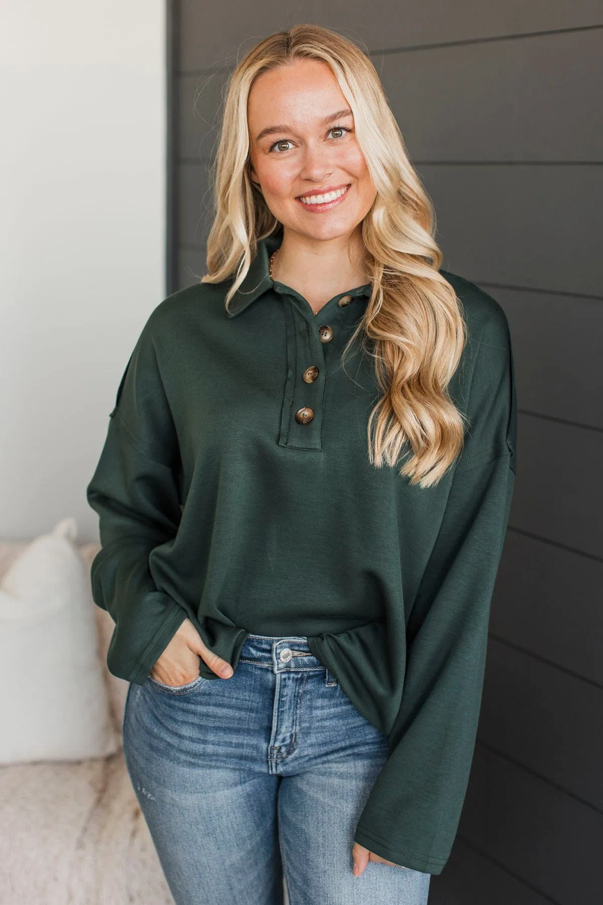 Pep In Your Step Pullover Top- Hunter Green