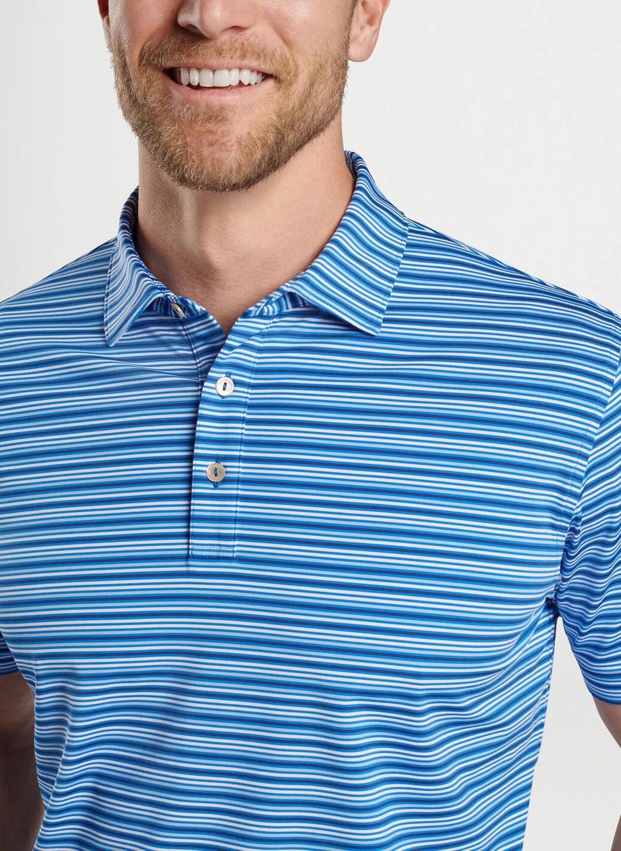 Peter Millar Mens Classic Fit Clifton Performance Jersey Polo - MAKO BLUE