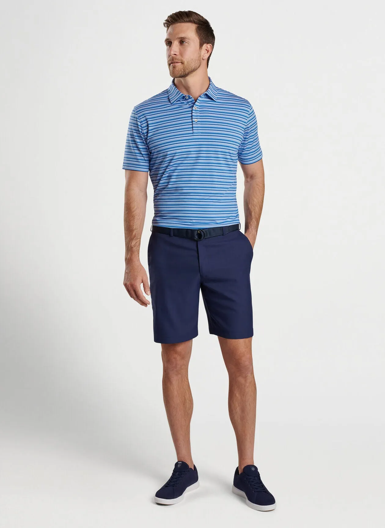 Peter Millar Mens Classic Fit Clifton Performance Jersey Polo - MAKO BLUE