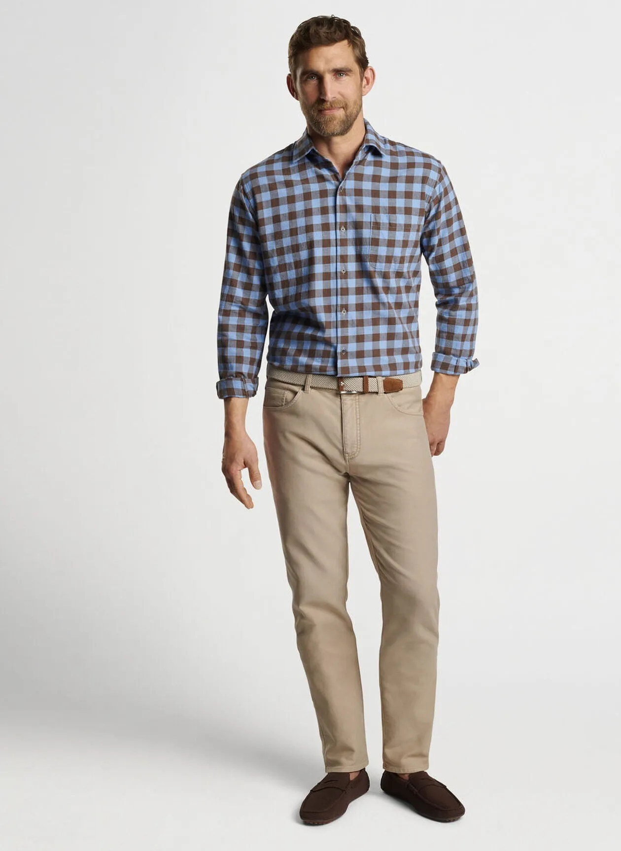 Peter Millar Mens Classic Fit Delta Cotton Sport Shirt - COTTAGE BLUE