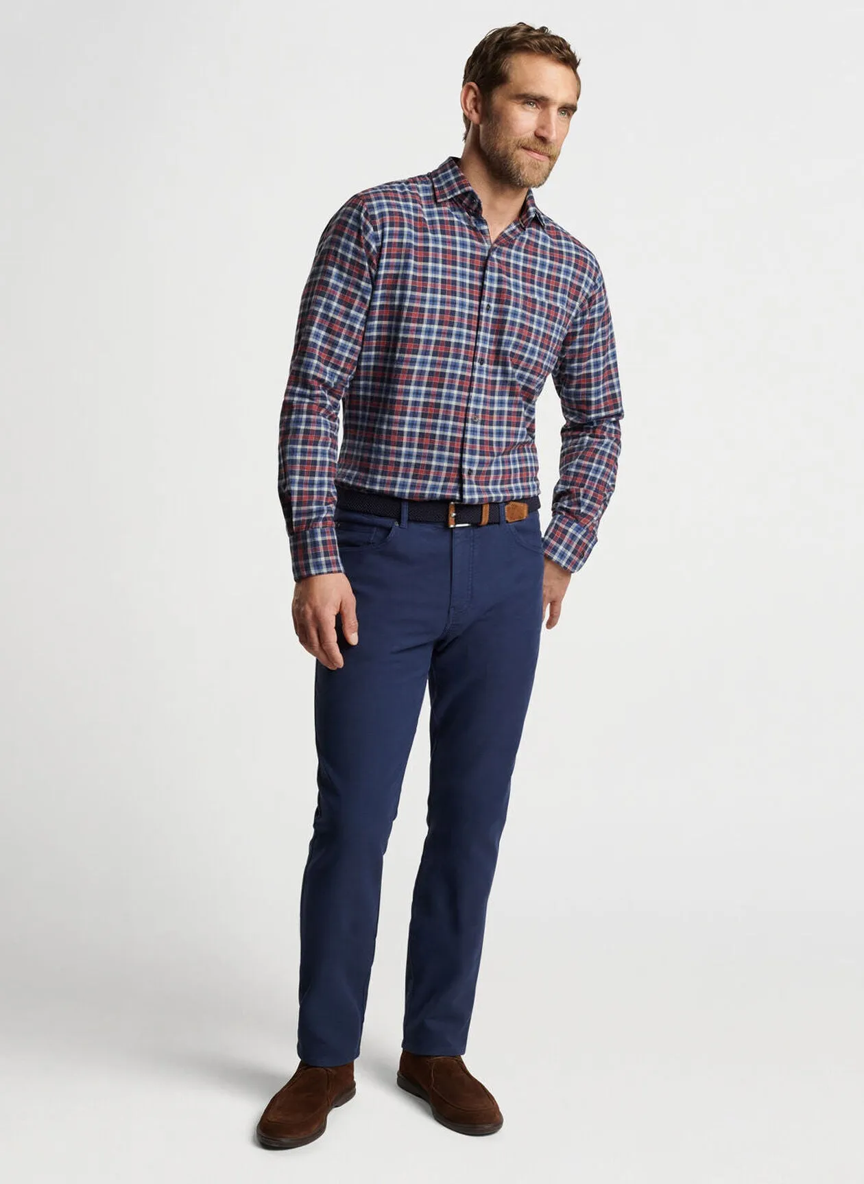 Peter Millar Mens Classic Fit Gander Cotton Sport Shirt - NAVY