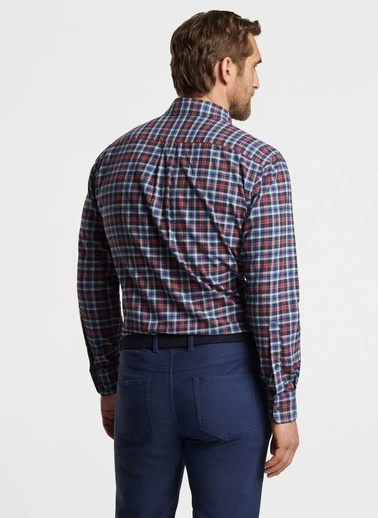 Peter Millar Mens Classic Fit Gander Cotton Sport Shirt - NAVY