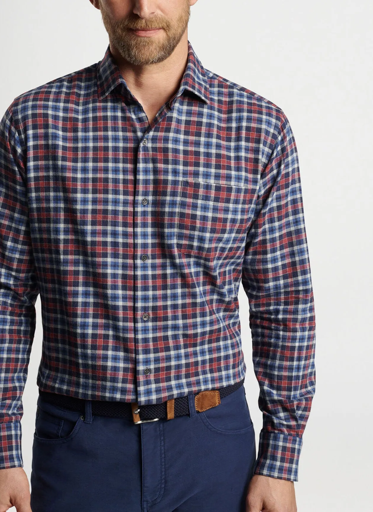 Peter Millar Mens Classic Fit Gander Cotton Sport Shirt - NAVY