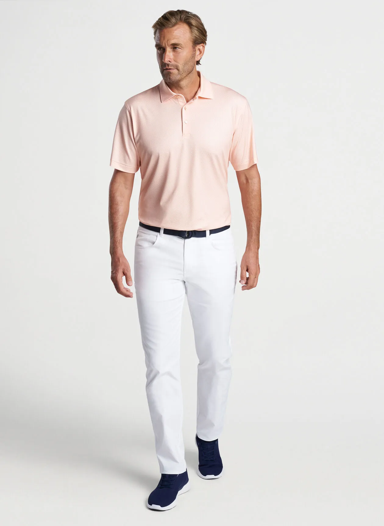 Peter Millar Mens Classic Fit Tesseract Performance Jersey Polo- ORANGE