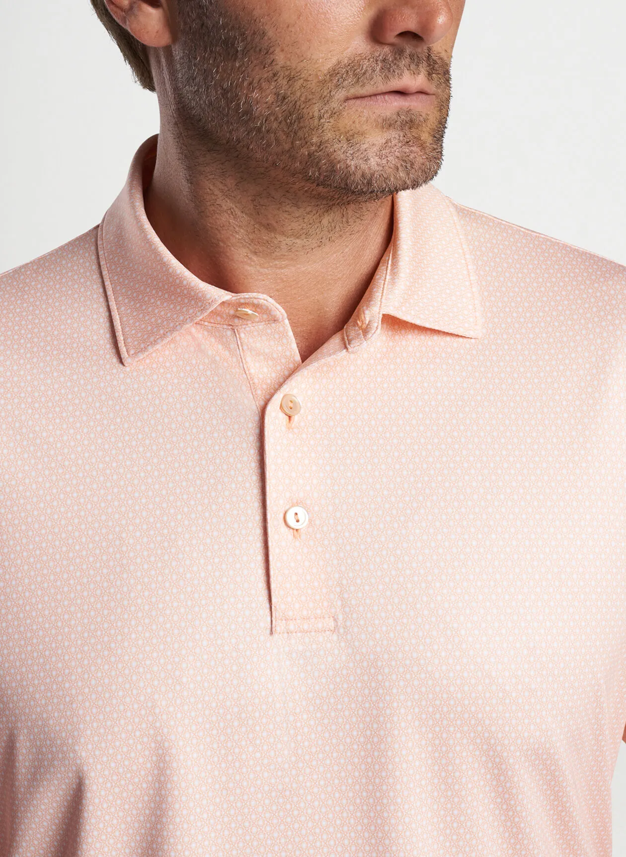 Peter Millar Mens Classic Fit Tesseract Performance Jersey Polo- ORANGE