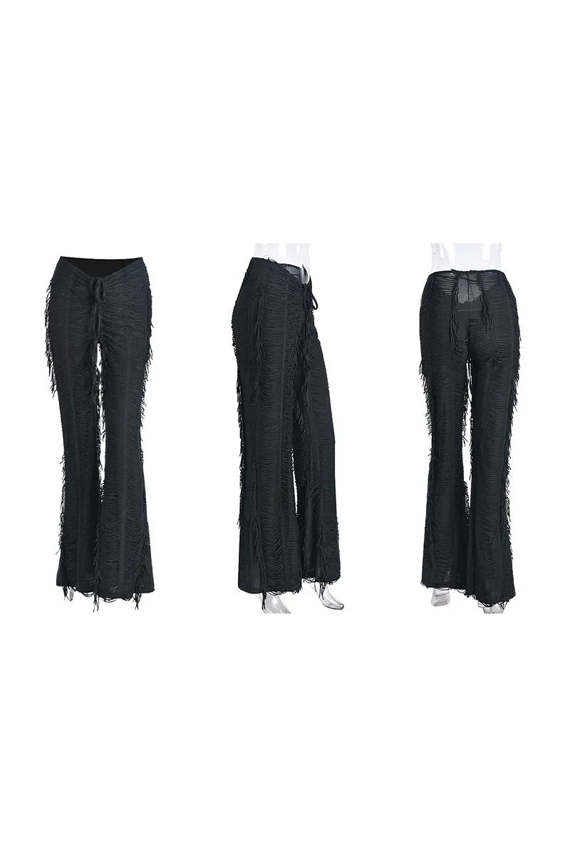 PI0374 Striped Fringes Long Pants