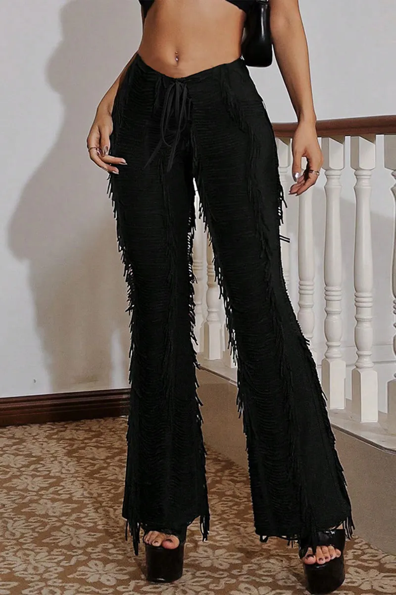 PI0374 Striped Fringes Long Pants