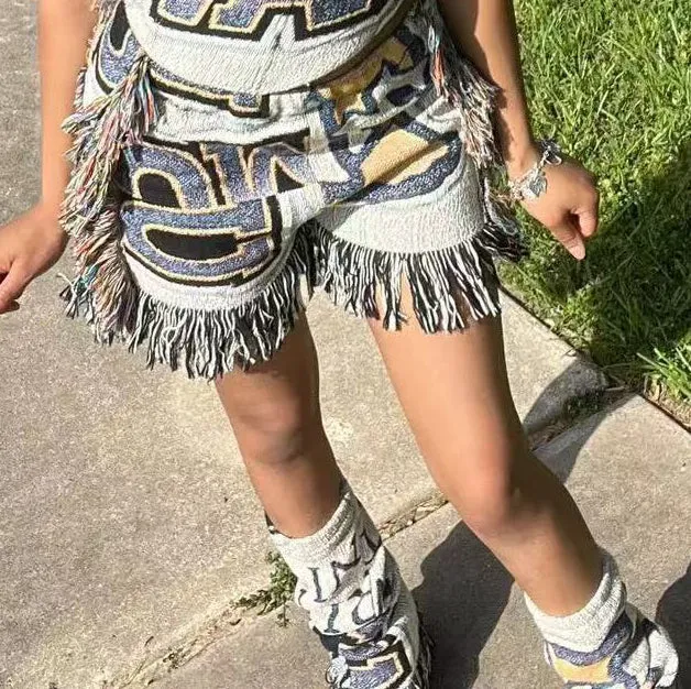 Playful Multi-Color Print Tassel Shorts with Effortless Boho Vibes