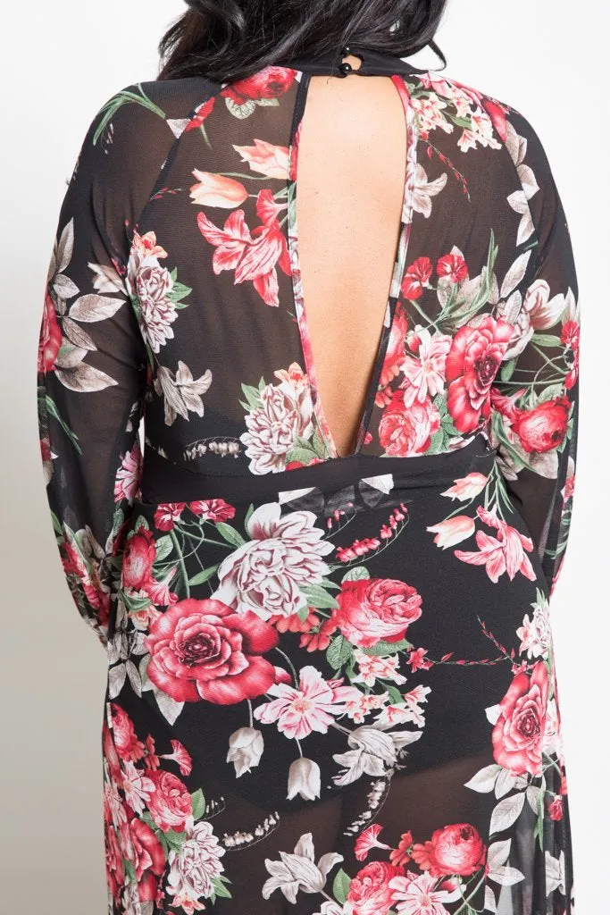 Plus Size Double Slit Flowy Floral Maxi Dress