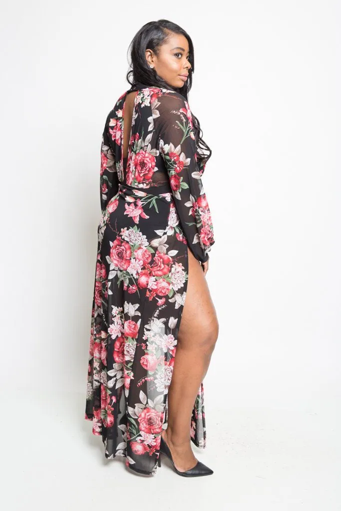 Plus Size Double Slit Flowy Floral Maxi Dress