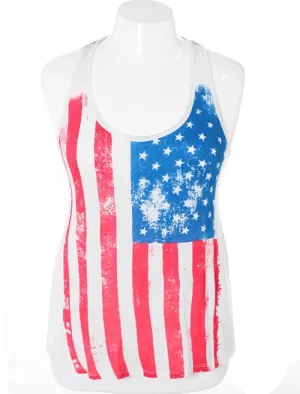 Plus Size Vintage Flag White Tank