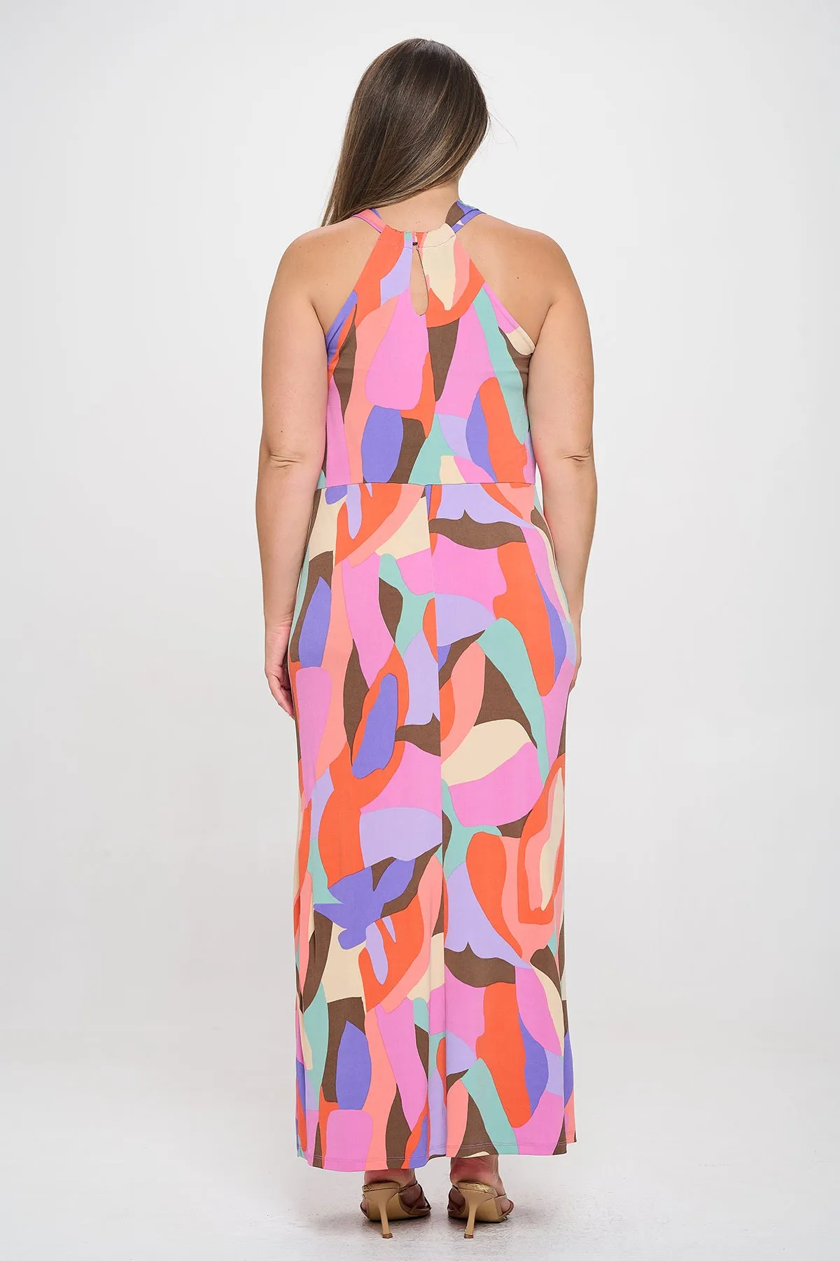 PLUS SIZE WRAP NECK PRINTED MAXI DRESS