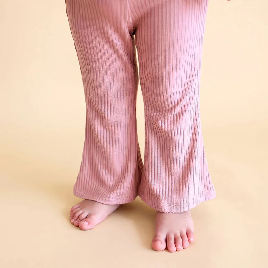 Posh Peanut Solid Ribbed Bell Bottoms - Dusty Rose