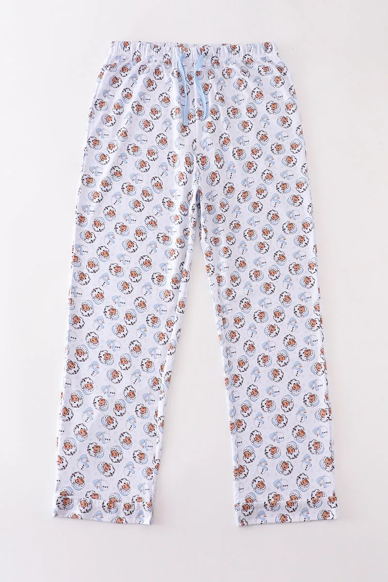 Premium Blue Christmas Santa Claus Print Men Pajama Pants