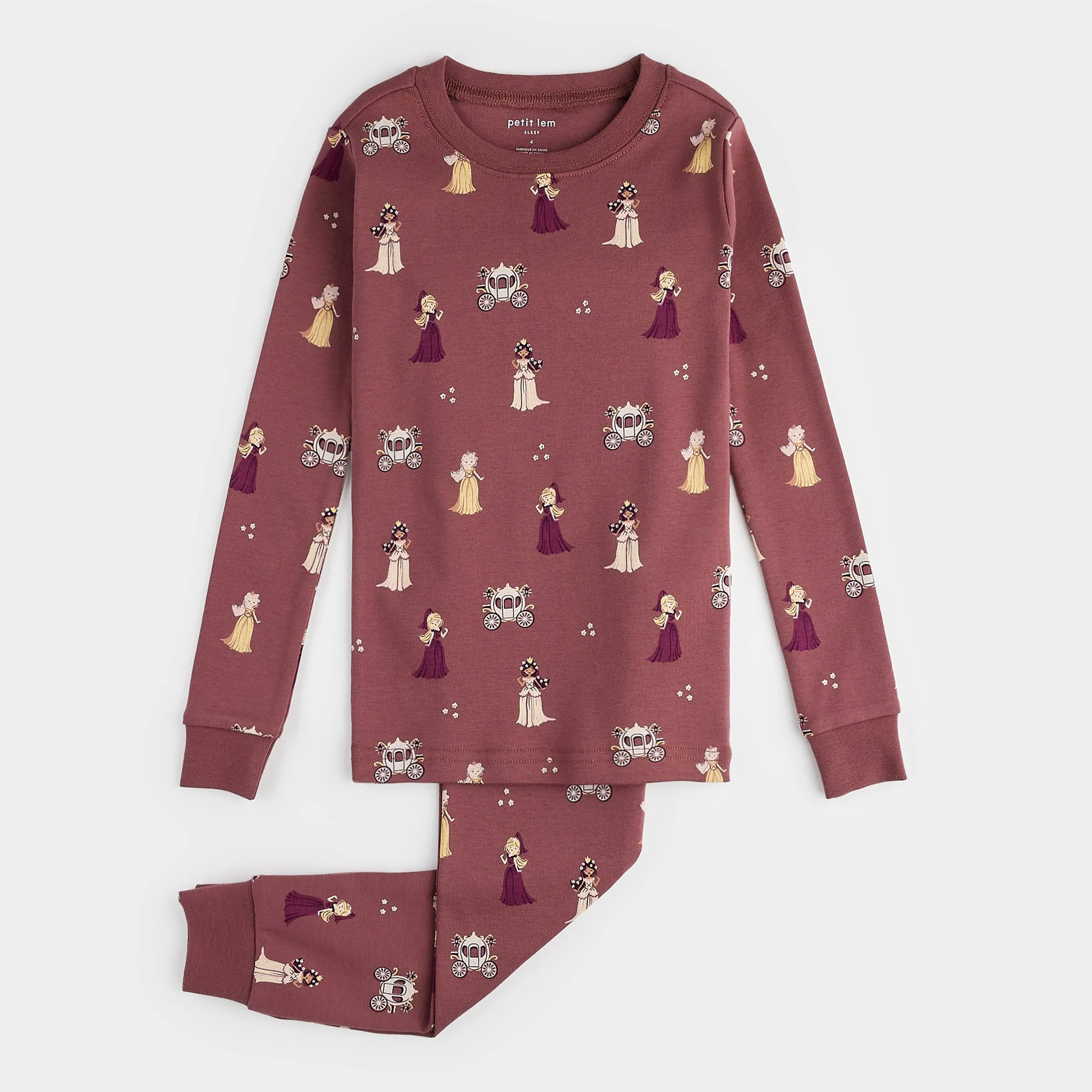 Princesses Print on Merlot PJ Set