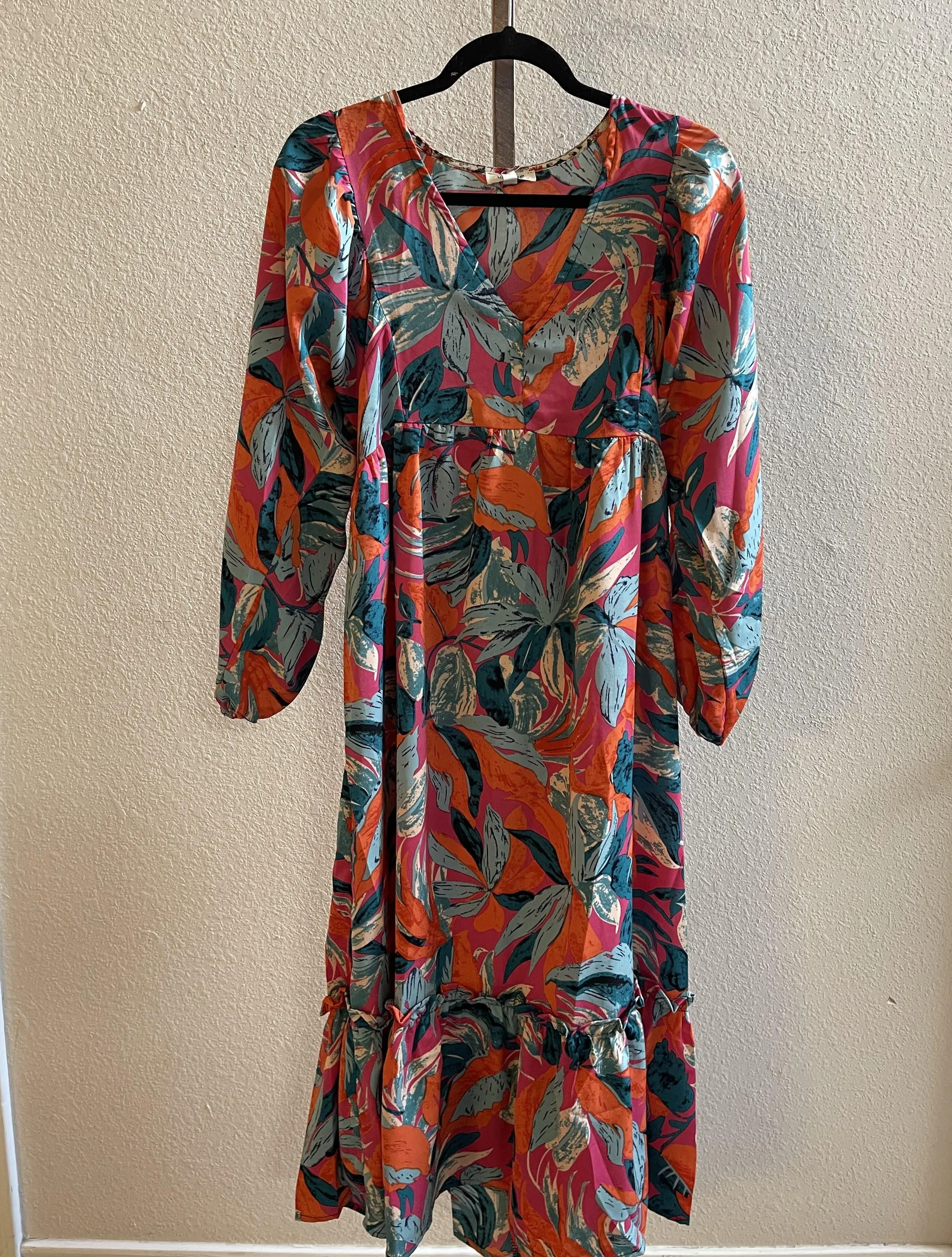 Printed Long Sleeve Dress with Ruffle Trim Detail By Umgee