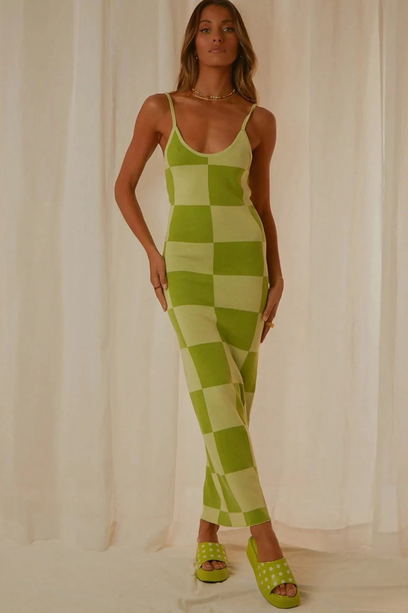 Printed Spaghetti Straps Midi Dress