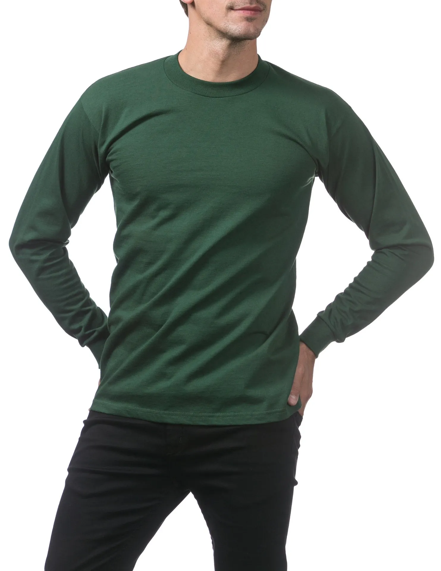 Pro Club Heavyweight Cotton Long Sleeve Crew Neck - FOREST GREEN