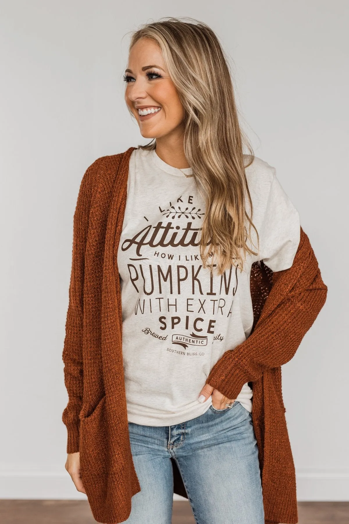 Pumpkin Attitude Graphic Tee- Heathered Oatmeal