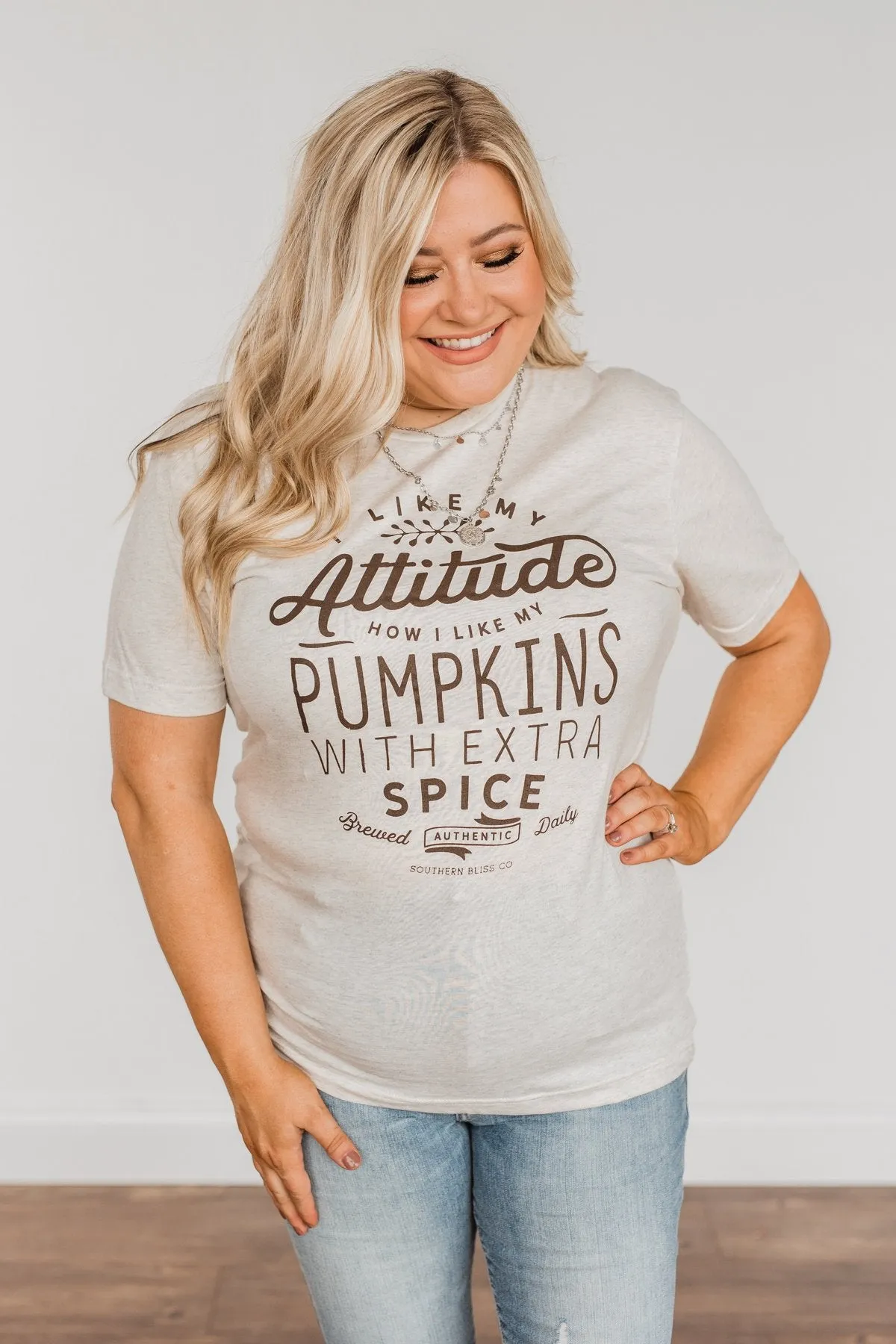 Pumpkin Attitude Graphic Tee- Heathered Oatmeal