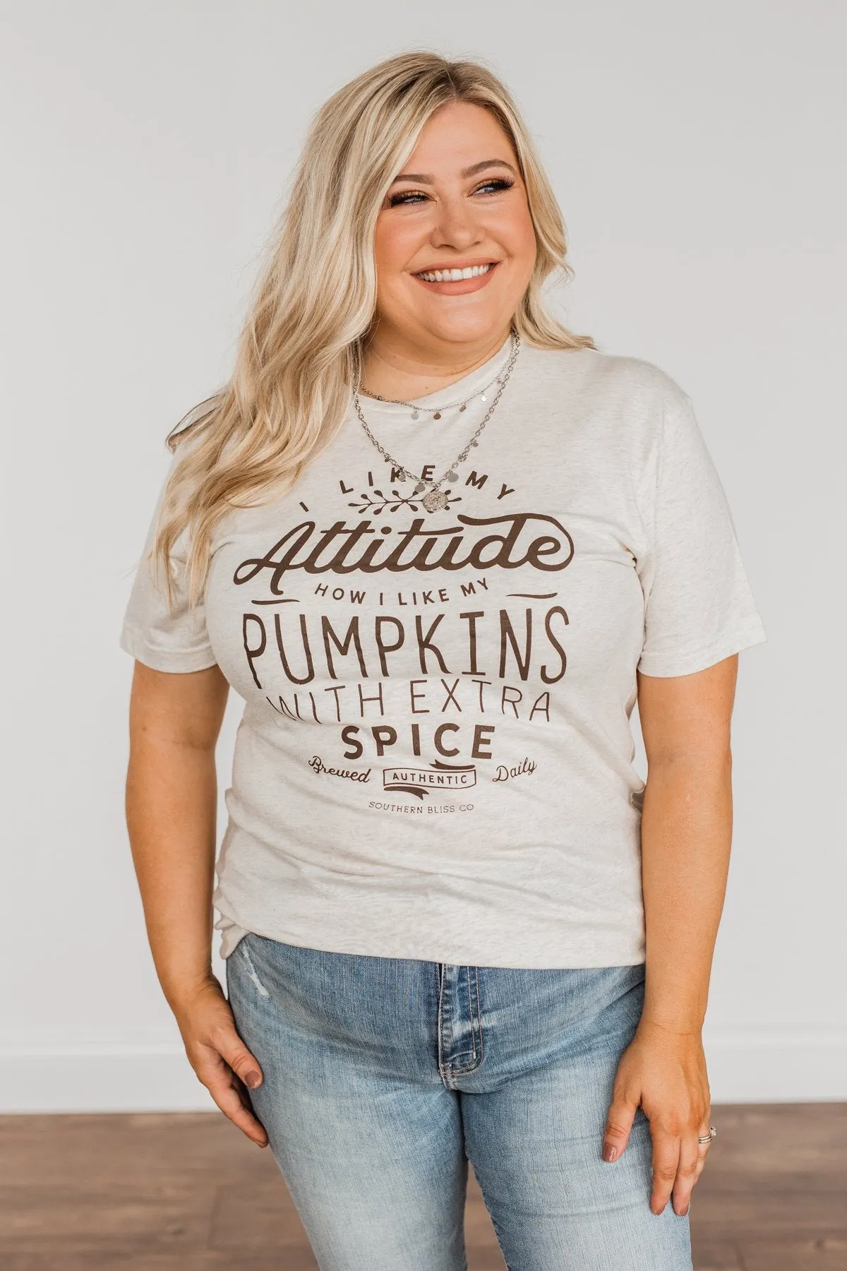 Pumpkin Attitude Graphic Tee- Heathered Oatmeal