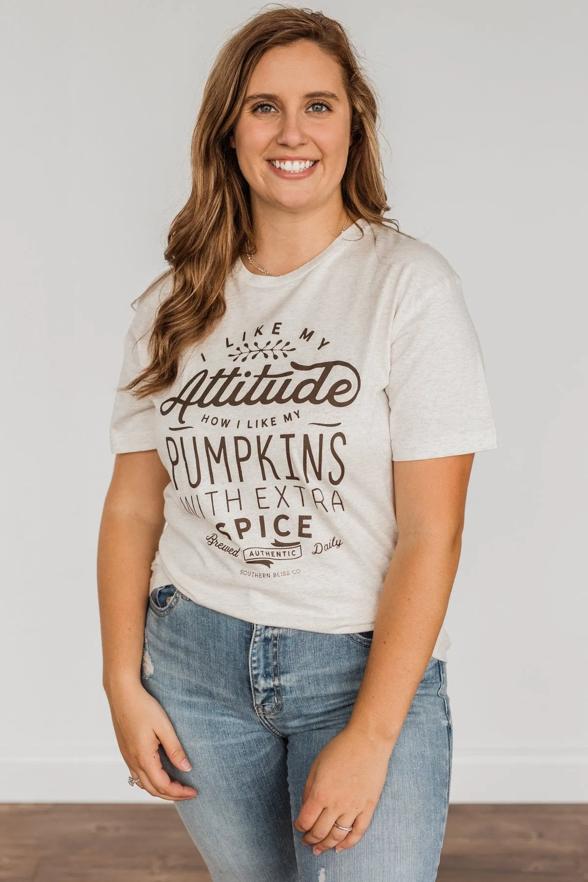 Pumpkin Attitude Graphic Tee- Heathered Oatmeal