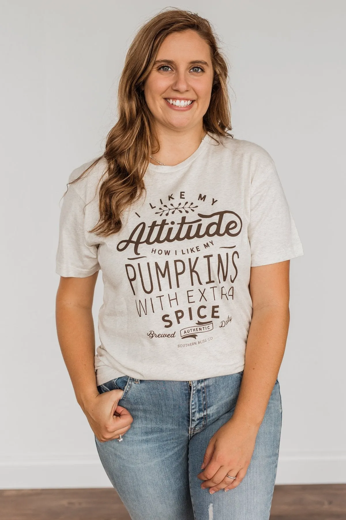 Pumpkin Attitude Graphic Tee- Heathered Oatmeal