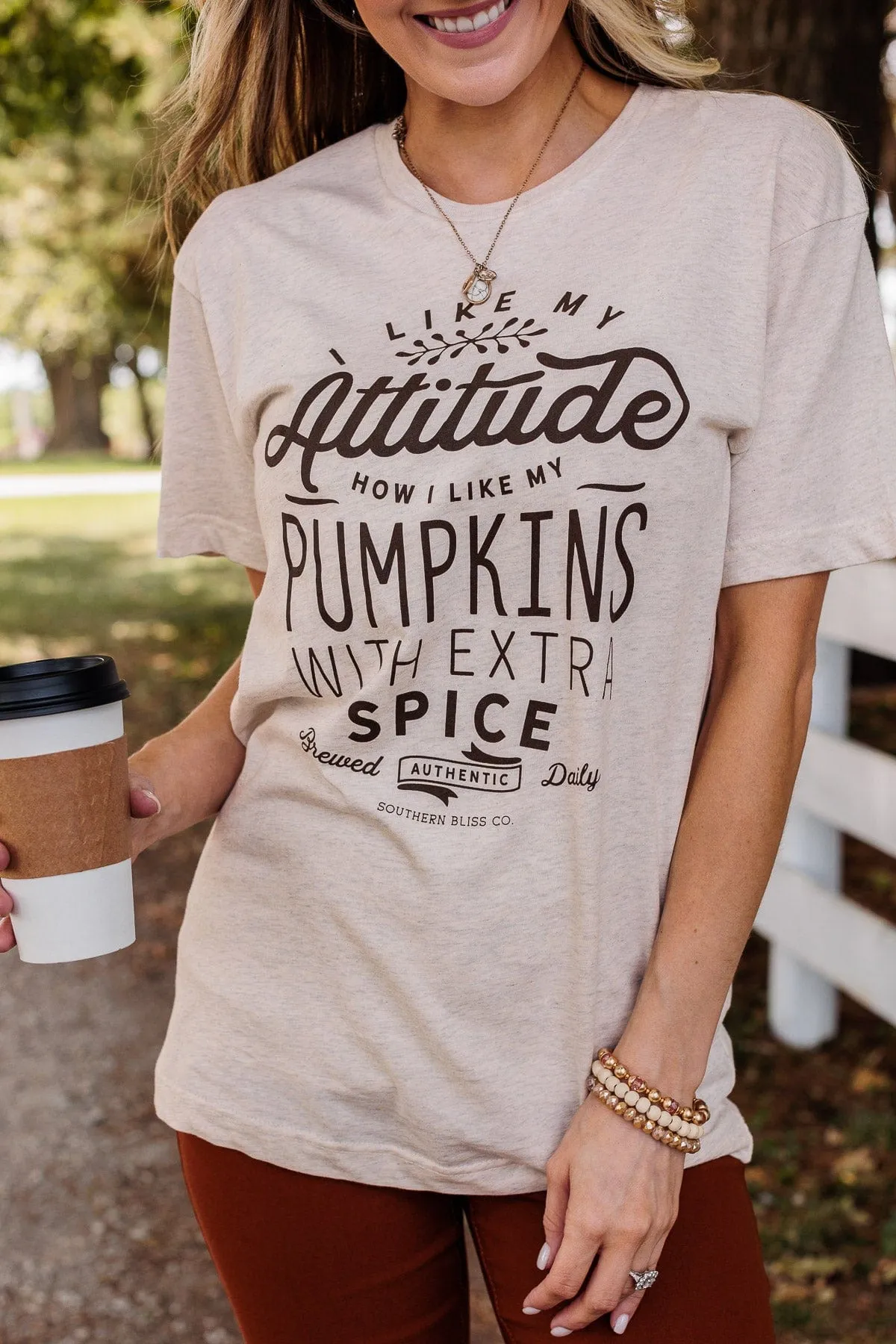 Pumpkin Attitude Graphic Tee- Heathered Oatmeal